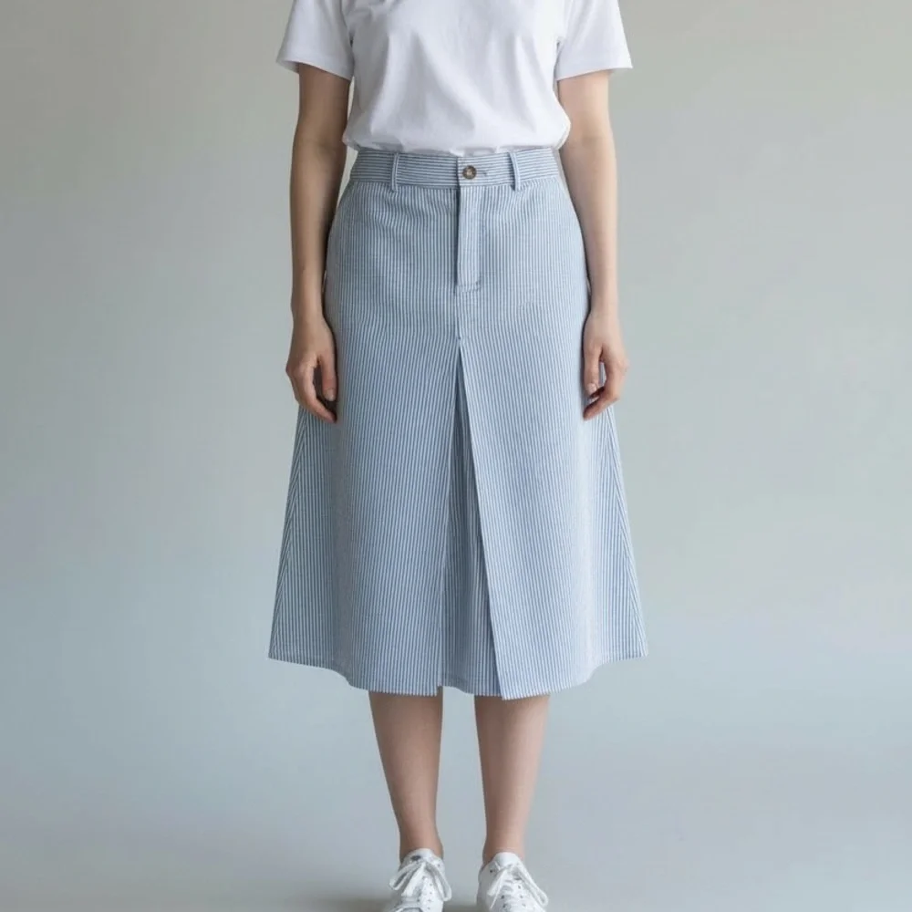 Anthropologie BODEN Mira Box Pleated Railroad Stripe Denim Skirt